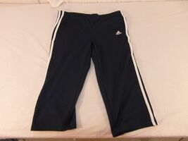 Children Youth Girl's Adidas Navy Blue White Striped Yoga Capri Pants 30904 - $13.97