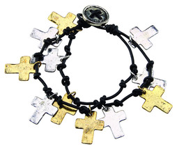 Silver Gold Crosses Bracelet Double Strand Knots Free Shipping Fashion Jewelery - £7.88 GBP