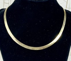 Vintage Gold Plated Herringbone Chain Necklace 16&quot;  Choker Flat Necklace - £14.05 GBP