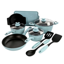 Oster Lynhurst 12 Piece Nonstick Aluminum Cookware Set in Blue with Kitchen Too - $123.90