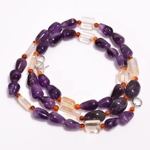 Natural Amethyst Citrine Carnelian Mix Shape Beads Necklace 3-11 mm 18&quot; UB-8353 - £7.67 GBP