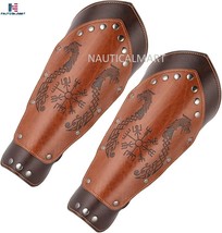 Leather Gauntlet Wristband Medieval Arm Armor Viking Arm Guards Bracers  - $45.99
