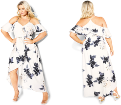 City Chic Delicate Floral Cold Shoulder Maxi Dress Large 20 NEW - £62.42 GBP