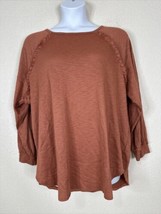 LC Lauren Conrad Women Plus Size 2X Orange Thermal Knit Ruffle Shirt Long Sleeve - £14.21 GBP