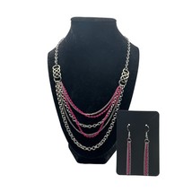 Infinite Color Multistrand Pink Necklace Earring Set - £15.54 GBP