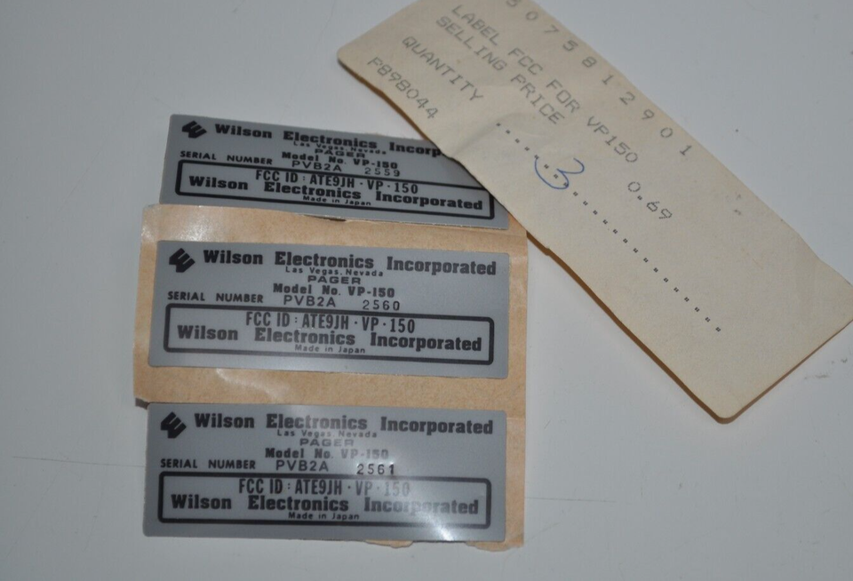 Lot of 3 NOS NEW Replacement FCC Labels For Wilson VP-150 Radios - $9.89