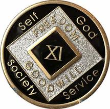 11 Year Black and Silver Glitter NA Medallion Official Narcotics Anonymous Chip - £30.85 GBP