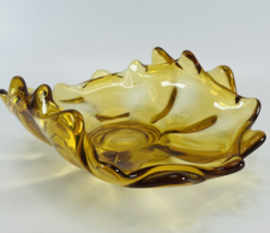 Amber Curled Glass VTG Fruit Bowl Candy Dish Banana Boat 8in Long MCM - £14.67 GBP