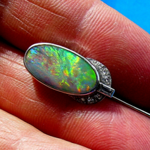 Earth mined Australian Black Opal Deco Diamond Pin Gatsby era Antique Platinum - $16,566.70 CAD
