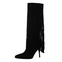 Sexy Women Suede Tassel Boots Retro Knee High Boots Fashion Stiletto Heels Point - £56.33 GBP
