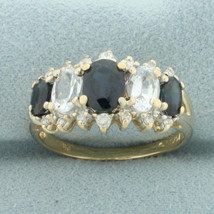 Blue and White Sapphire and Diamond Ring in 14k Yellow Gold - £848.51 GBP