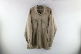 Vintage 90s LL Bean Mens Medium Textured Plaid Double Pocket Button Shirt Green - £35.19 GBP