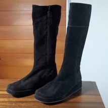 Boden Suede Boots Size 6-6.5 Knee High Flat Zipper Leather Black Riding Platform - £48.39 GBP