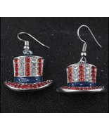 Gorgeous Rhinestone Patriotic Uncle Sams Hat Earrings - £6.30 GBP
