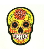 Orange Flower Yellow Sugar Skull Embroidered Patch Mexican Style Fun Log... - £14.28 GBP