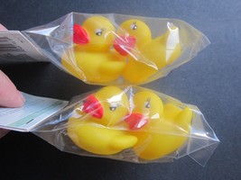 Novelty Favor Mini 4 Adorable Bright Yellow Rubber Duckies W/Red Lips 2&quot;x 2&quot; Pkg - £7.54 GBP