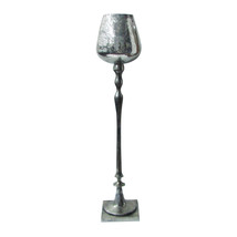28&quot; Silver Mercury Hammered Glass Candle Holder On Metal Pedestal - £59.35 GBP
