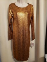 5D New Lularoe Womens S Dress Elegant Debbie Gold Foil Shimmer Bronze Sparkle - £13.81 GBP