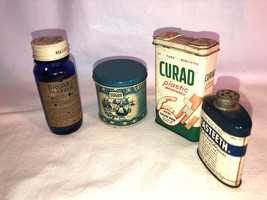 4 Vintage Advertising Containers Fasteeth Curad Bromo Seltzer Wolverine ... - £11.78 GBP