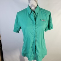 Womans Columbia PFG Short Sleeve Snap front Size Large side zip pockets - £16.09 GBP