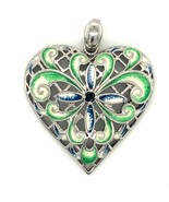 Vintage Sterling Signed 925 Colorful Enamel Filigree Scroll Ornate Heart... - $1,787.59 MXN