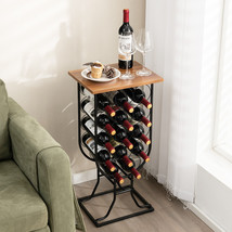 Freestanding Wine Storage 14 Bottles Wine Rack Console Table w/ Woodtop &amp; Wheels - £65.52 GBP