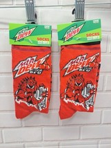 Lot Of 2 Pairs, Mountain Dew Code Red Crew Socks 6-12 Novelty Mtn Dew Gr... - $9.49