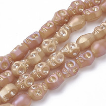 10 Glass Skull Beads Tan Pink AB Halloween Findings Jewelry 10mm Gothic Skeleton - £3.06 GBP