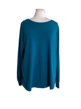 Terra &amp; Sky Womens Sweater Size 0X 14W Blue Green Solid Long Sleeve Knit Popover - £11.76 GBP