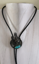 Vintage Navajo JW Sterling Silver Eagle with Turquoise Bolo Tie 22&quot; Long - £139.34 GBP