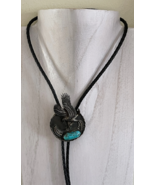 Vintage Navajo JW Sterling Silver Eagle with Turquoise Bolo Tie 22&quot; Long - £136.10 GBP