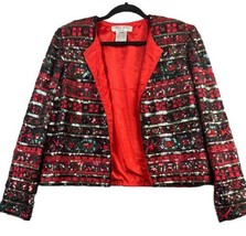 Adrianna Papell vintage Beaded Sequins Christmas Silk Evening Blazer M Cruise - £34.10 GBP