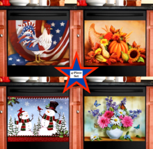 4-PC Seasonal Dishwasher Magnet Set Spring July 4th Fall Christmas Kitchen Decor - £32.02 GBP