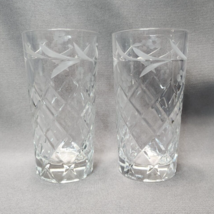 Vintage Etched Floral Crystal Highball Tumblers Set of 2 16 oz Drinking Glasses - £21.31 GBP