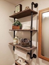 Industrial Pipe Wall Bathroom Shelf Rustic Bathroom Shelves With Towel Bar,24&quot; - $128.95