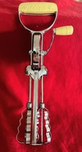 Vintage Rotary Egg Beater Flint Ekco Stainless 12&quot; Hand Crank Yellow Han... - $24.26