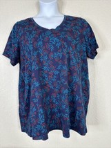 Woman Within Plus Size 1X (22/24) Blue Floral V-neck T-shirt Short Sleeve - £14.15 GBP