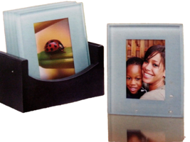 Sarah Peyton Home Solid Glass Photo Coasters with Non-Skid Pads &amp; Wood H... - £11.75 GBP