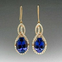 5Ct Oval Tanzanite &amp; Diamond Drop/Dangle Earring 14K Rose Gold Plated - £87.56 GBP