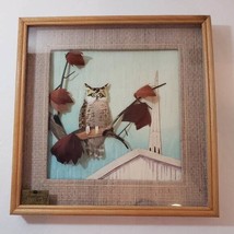 CAC Feather Art 3D Owl Perched on Branch Matted Framed Glass 10.25”x 10.25” Vtg - £39.54 GBP
