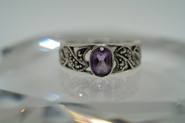 Vintage Sterling Silver Amethyst Marcasite Ring Size 6.75 - $25.34