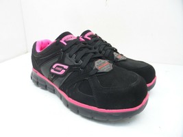 Skechers Women&#39;s Synergy Sandlot Alloy Toe Lace-Up Work Shoes Black/Pink 8.5M - £45.07 GBP