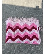 VTG Handmade Chevron ZigZag Crochet Afghan Blanket Throw Pink/Red 80 x 5... - £39.02 GBP