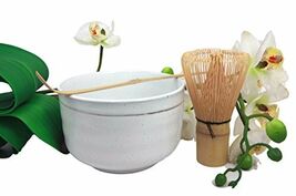 Japanese Traditional Tea Ceremony Matcha White Bowl Set With Whisk &amp; Scoop - $28.99