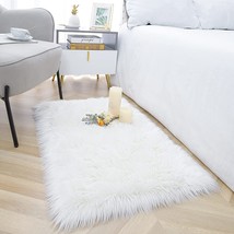 Noahas White Faux Fur Rug,Luxury Fluffy Rugs For Bedroom,2 X 3 Feet Washable - £35.30 GBP