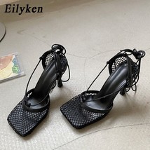 New Sexy White Hollow Mesh Woman Pumps Sandals Square Toe High Heel Ankle Lace U - £30.53 GBP