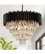 AXILIXI 24&quot; Modern Crystal Chandeliers 4 Tiers Black and Clear Pendant L... - $325.97 CAD