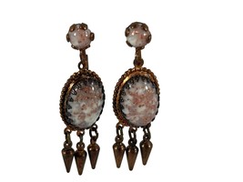 Vintage Screw Back Earrings Copper Tone Speckled White Confetti Stone Da... - £11.48 GBP