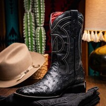 ALABAMA Genuine Ostrich Skin Cowboy Boot from the Western Collection Black image 4