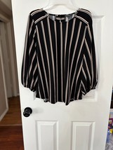 Adrianna Papell Women&#39;s Black Striped Three-Quarter Cuff Blouse Shirt XL... - $12.38